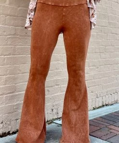 Fashiongo: Chatoyant Washed Bell Bottom Flare Pants With Pockets In Pumpkin Spice
