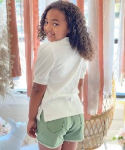 Hayden Of Los Angeles GIRLS Ribbed Puff Sleeve Top In White