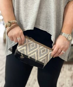 Myra Bag Grey Diamond Canvas & Hairon Wristlet Pouch ACCESSORIES