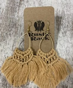 Golden Stella Teardrop Tassel Earrings In Tan
