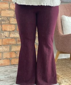 Fashiongo: Chatoyant Washed Bell Bottom Flare Pants With Pockets In Burgundy