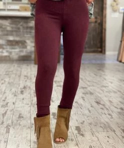 Fashiongo: Chatoyant BOTTOMS Washed Leggings In Burgundy