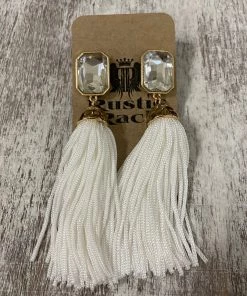 Golden Stella Octagon Jewel Tassel Earrings In White