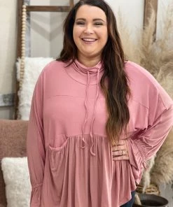 Davi & Dani TOPS Turtleneck Drawstring Babydoll Top