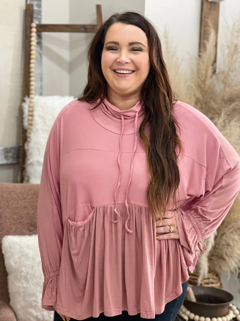 Davi & Dani TOPS Turtleneck Drawstring Babydoll Top 1 Davi & Dani TOPS Turtleneck Drawstring Babydoll Top