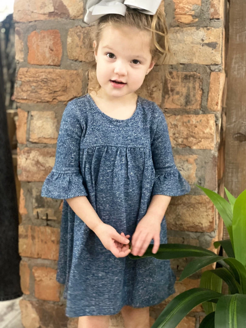 Vignette GIRLS Solid Ruffle Sleeve Dress In Blue 2 Vignette GIRLS Solid Ruffle Sleeve Dress In Blue