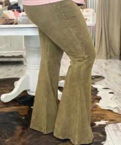 Fashiongo: Chatoyant Washed Bell Bottom Flare Pants In Pale Olive