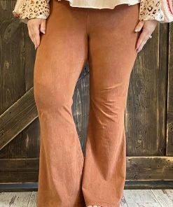 Fashiongo: Chatoyant Washed Bell Bottom Flare Pants In Pumpkin Spice