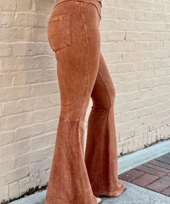 Fashiongo: Chatoyant Washed Bell Bottom Flare Pants With Pockets In Pumpkin Spice