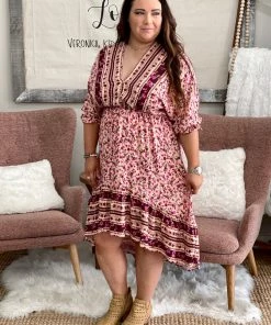 Fashingo: Umgee Floral Border Print High Low Hem Maxi Dress DRESSES + ROMPERS