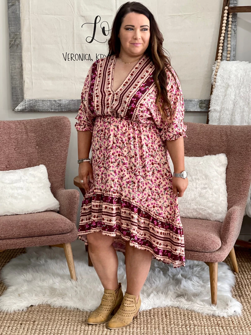 Fashingo: Umgee Floral Border Print High Low Hem Maxi Dress DRESSES + ROMPERS 1 Fashingo: Umgee Floral Border Print High Low Hem Maxi Dress DRESSES + ROMPERS