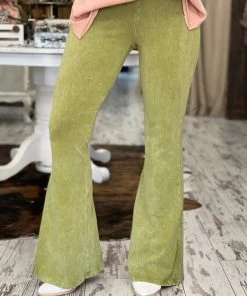 Fashiongo: Chatoyant BOTTOMS Washed Bell Bottom Flare Pants In Grass