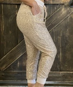 Saints & Hearts Sequin Jogger Pants In Rose Gold BOTTOMS