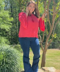 Fashiongo: Chatoyant Washed Bell Bottom Flare With Fringe In Dark Blue