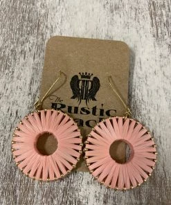 Golden Stella Raffia Wrapped Circle Earrings In Pink