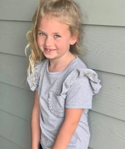 Hayden Of Los Angeles GIRLS 2 Tone Ruffle Pocket Top In Heather Grey