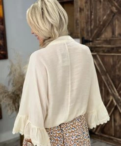 Fashiongo: Kori America Front Tie Cropped Bell Sleeve Top