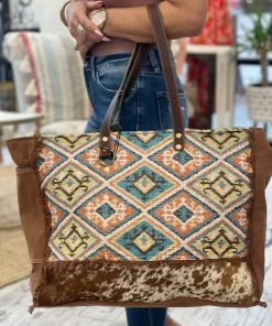 Myra Bag BAGS + BACKPACKS Printed Rug & Hairon Frayed Edge Weekender Bag