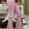 Fashiongo: Chatoyant BOTTOMS Washed Waffle Bell Bottom Flare Pants In Rose Pink