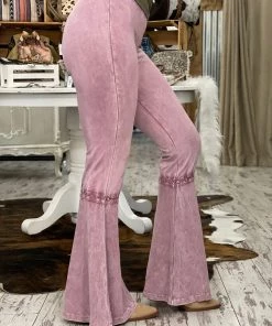 Fashiongo: Chatoyant BOTTOMS Washed Waffle Bell Bottom Flare Pants In Rose Pink