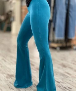 Fashiongo: Chatoyant Washed Bell Bottom Flare Pants In Turquoise BOTTOMS