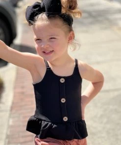 Baileys Blossom Ruffle Button Tank Top In Black