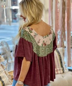 Flying Tomato Floral Color Block Loose Fit Top