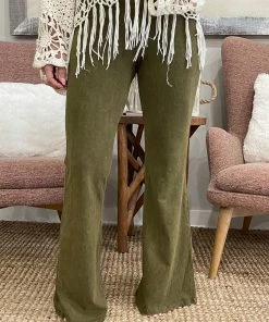 Fashiongo: Chatoyant Washed Bell Bottom Flare Pants In Pale Olive BOTTOMS