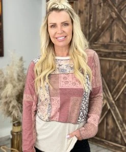 Easel Mixed Print Color Block Top