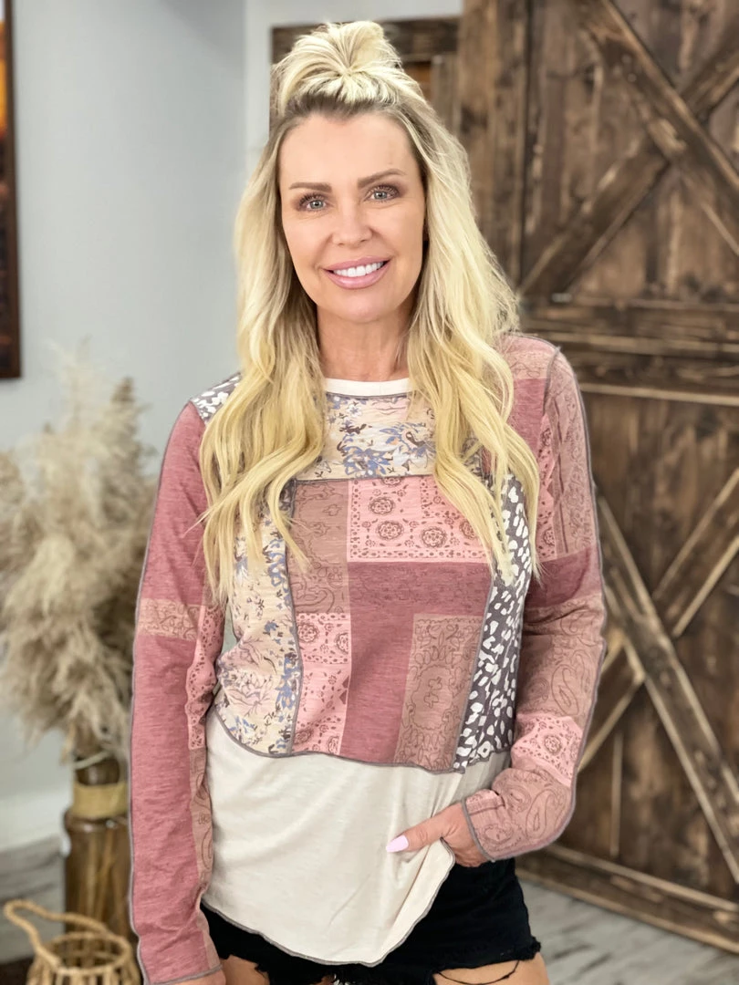 Easel Mixed Print Color Block Top 1 Easel Mixed Print Color Block Top