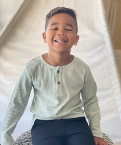 Ettie + H Double Button Onesie/ Shirt In Sage BOYS