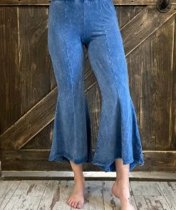Fashiongo: Chatoyant BOTTOMS Washed High Low Cropped Bell Bottom Pants In Light Denim