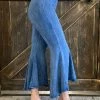 Fashiongo: Chatoyant BOTTOMS Washed High Low Cropped Bell Bottom Pants In Light Denim