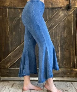 Fashiongo: Chatoyant BOTTOMS Washed High Low Cropped Bell Bottom Pants In Light Denim