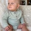 Ettie + H Double Button Onesie/ Shirt In Sage BOYS