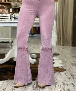 Fashiongo: Chatoyant BOTTOMS Washed Waffle Bell Bottom Flare Pants In Rose Pink