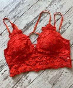 Anemone Scalloped Lace Bralette - Burnt Red TOPS