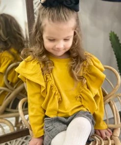 Vignette GIRLS Long Sleeve Ruffle Top In Mustard