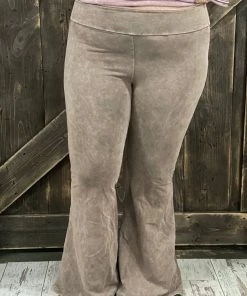 Fashiongo: Chatoyant BOTTOMS Washed Bell Bottom Flare Pants With Pockets In Desert Taupe