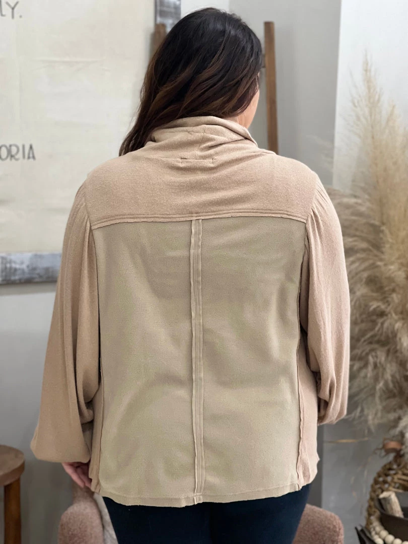 Davi & Dani Mixed Fabric Bubble Sleeve Turtleneck Top 3 Davi & Dani Mixed Fabric Bubble Sleeve Turtleneck Top