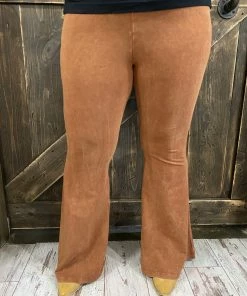 Fashiongo: Chatoyant Washed Bell Bottom Pants With Pockets In Pumpkin Spice