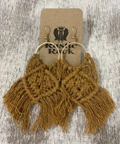 Golden Stella Square Crochet Tassel Earrings In Tan ACCESSORIES
