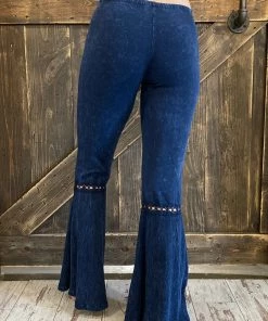 Fashiongo: Chatoyant Washed Waffle Bell Bottom Flare Pants In Dark Denim 5 Fashiongo: Chatoyant Washed Waffle Bell Bottom Flare Pants In Dark Denim