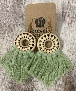 Golden Stella ACCESSORIES Wood Circle & Tassel Earrings In Sage