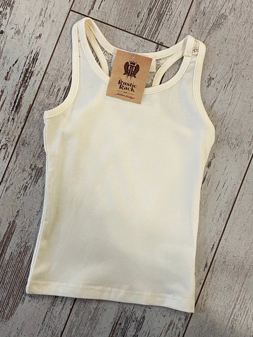 Cutie Patootie Solid Racerback Tank With Lace Detail In Beige GIRLS 3 Cutie Patootie Solid Racerback Tank With Lace Detail In Beige GIRLS