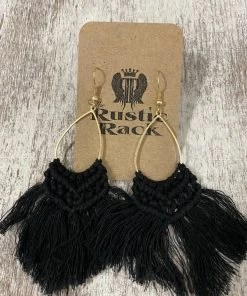 Golden Stella Teardrop Tassel Earrings In Black