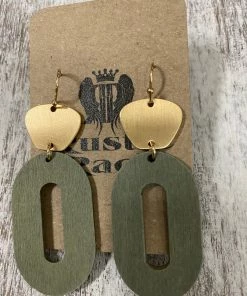 Golden Stella ACCESSORIES Oval Wood Earrings In Sage