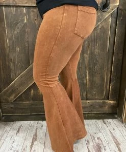 Fashiongo: Chatoyant Washed Bell Bottom Pants With Pockets In Pumpkin Spice