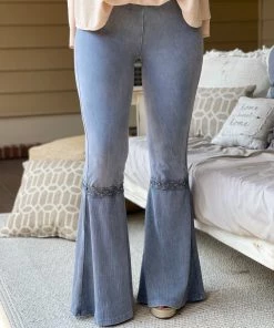 Fashiongo: Chatoyant Washed Waffle Bell Bottom Flare Pants In Silver
