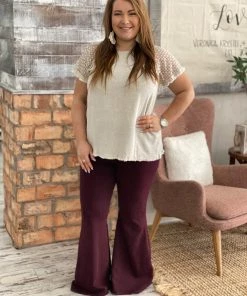 Fashiongo: Chatoyant Washed Bell Bottom Flare Pants With Pockets In Burgundy